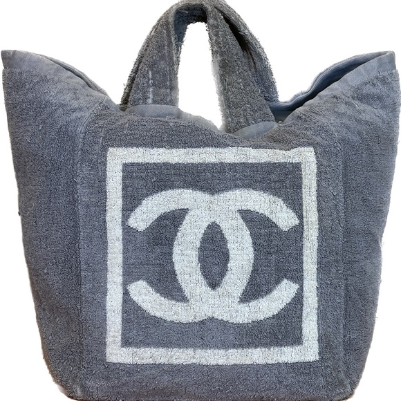 Chanel New White Terry Cloth Beach Bag - Vintage Lux